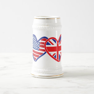 Caneca De Cerveja Bandeira Americana/União Jack Flag Hearts