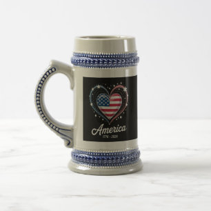 Caneca De Cerveja Bandeira Coração 1776 2026 4 de Julho 250º Anivers
