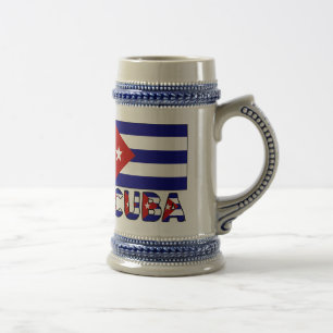 Caneca De Cerveja Bandeira de Cuba e Palavra Faixa Azul Escura