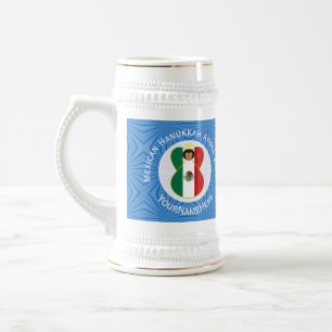 Caneca De Cerveja Bandeira de Hanukkah do Anjo Mexicano Personalizad