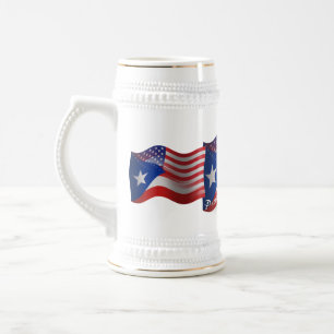Caneca De Cerveja Bandeira de ondulação Rican-Americana de Puerto