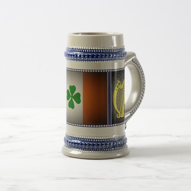 Caneca De Cerveja Bandeira nacional da Irlanda, Harp, shamrocks verd (Frente Esquerda)