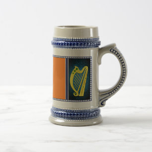 Caneca De Cerveja Bandeira nacional de Ireland, harpa, trevos verdes