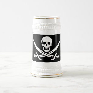 Caneca De Cerveja Bandeira Pirata Caveira Ossos Espadas Cruzadas