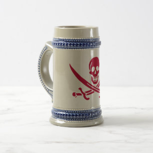 Caneca De Cerveja Bandeira pirata da Caveira Vermelha e Espadas de C