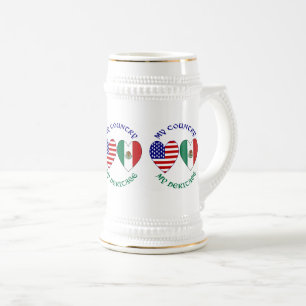 Caneca De Cerveja Bandeiras EUA México Corações Meu País Minha Heran