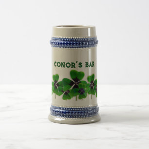 Caneca De Cerveja Bar Irlandês de Véu de Quatro Folhas Personalizado
