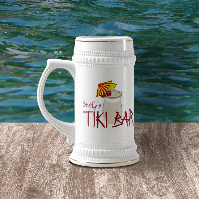 Caneca De Cerveja Bar Tiki de Nome Personalizado (Criador carregado)