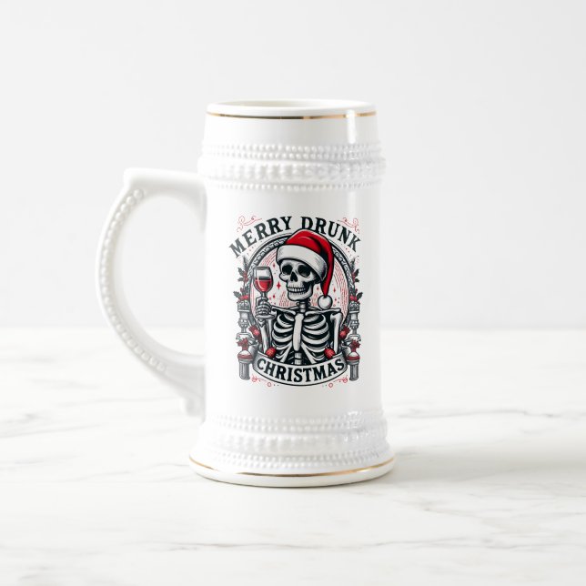 Caneca De Cerveja Bebado engraçada Esqueleto de Natal (Esquerda)