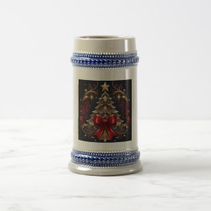 Caneca De Cerveja Bela Design de Friso Vermelho de Árvore de Natal