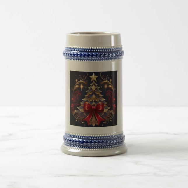 Caneca De Cerveja Bela Design de Friso Vermelho de Árvore de Natal (Centro)