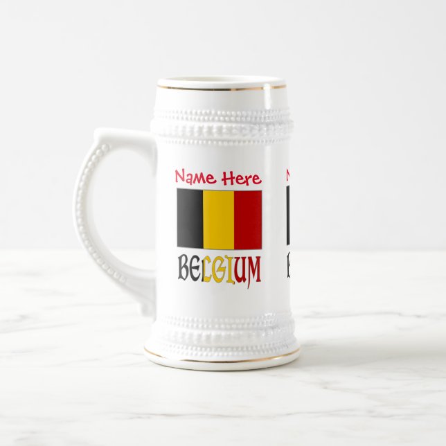 Caneca De Cerveja Bélgica Bandeira Personalização Vermelha (Esquerda)