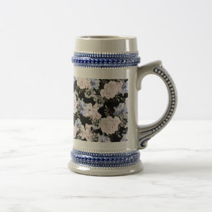Caneca De Cerveja Belo Padrão Floral Rosas Iris Azul Rosa