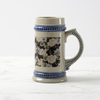 Caneca De Cerveja Belo Padrão Floral Rosas Iris Azul Rosa