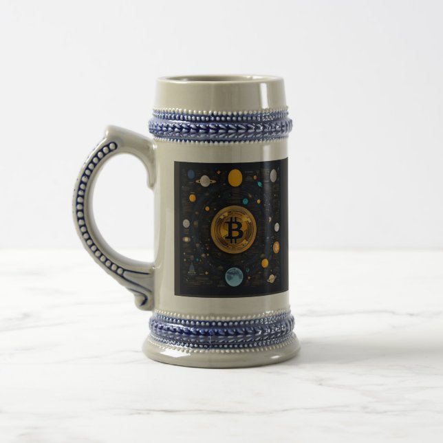 Caneca De Cerveja Bitmoney - design criptográfico AI (Esquerda)
