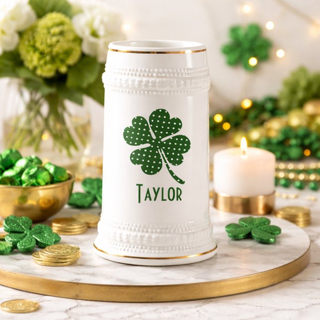 Caneca De Cerveja Bolinhas Quatro Folhas Personalizar (Criador carregado)