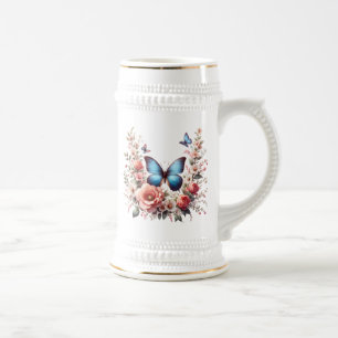 Caneca De Cerveja Borboleta Floral Personalizada de Feliz Aniversári