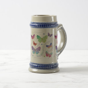 Caneca De Cerveja Borboletas Roxas e Azuis Brilhantes