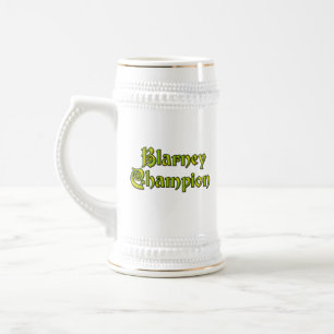 Caneca de cerveja branca Blarney Champion com tril