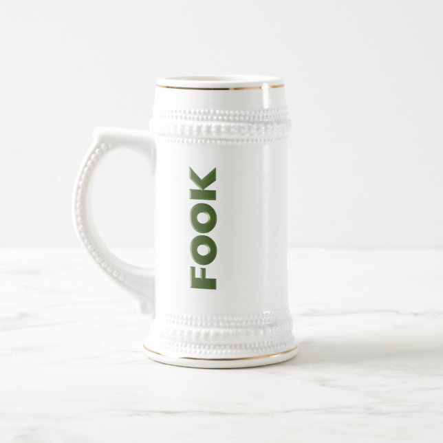 Caneca de cerveja branca vertical com trilha doura (Esquerda)