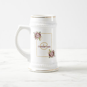 Caneca De Cerveja Bridesmaid Floral Dourada Rosa Elegante