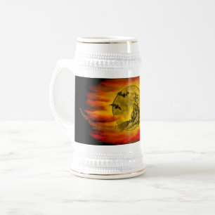 Caneca De Cerveja bruxa voadora com gato preto, noite de halloween