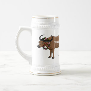 Caneca De Cerveja Búfalo aquático com ilustração de desenho anim