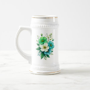 Caneca De Cerveja Buquê de Flores Brancas Azuis-57453