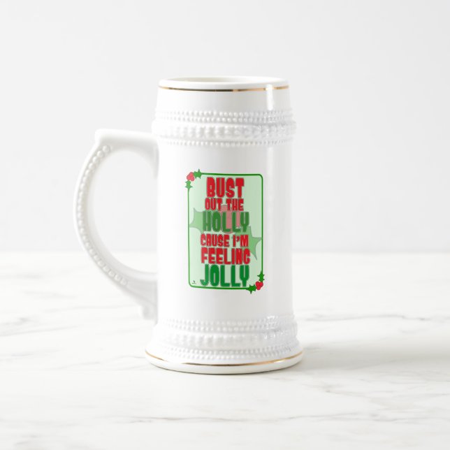 Caneca De Cerveja Bust Out Holly Feelin Jolly Christmas Joy Design (Esquerda)