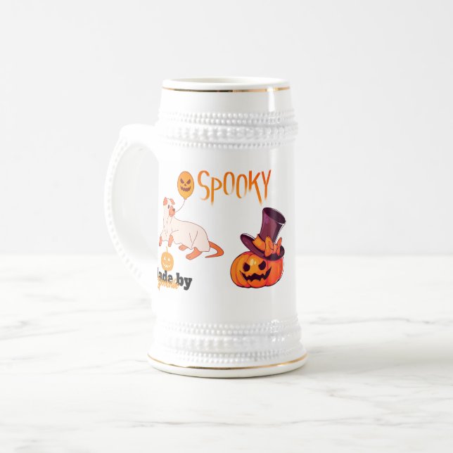 Caneca De Cerveja Cachorro Fantasma e Abóbora Design - (Frente Esquerda)