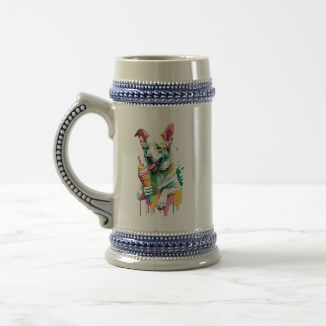 Caneca De Cerveja Cachorro feliz comendo um sorvete (Esquerda)