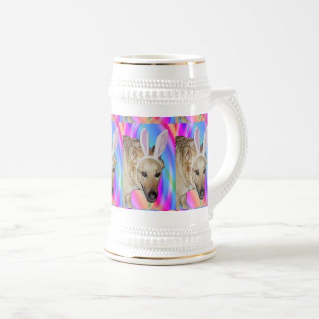 Caneca De Cerveja Cachorro German shepherd Engraçado e Ouvidos Coelh (Frente Esquerda)