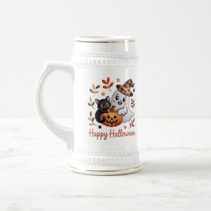 Caneca De Cerveja Cartão Encantador de Saudação do Halloween - Desen