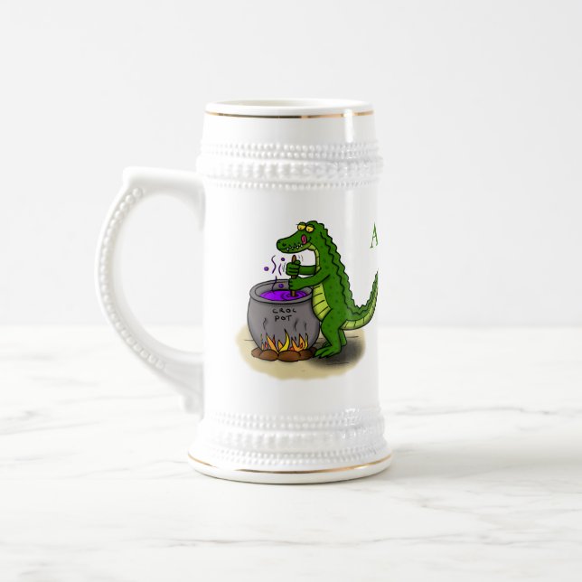 Caneca De Cerveja Cartografia engraçada do cozinhar de jacaré verde (Esquerda)