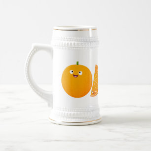 Caneca De Cerveja Cartoon de fruta de citros de laranja feliz