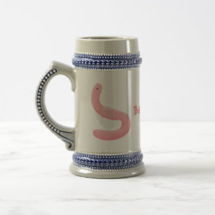 Caneca De Cerveja Cartoon de minhoca rosa-branca