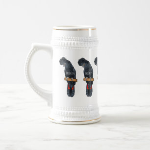 Caneca De Cerveja Cartoon de pássaro preto de cauda vermelha