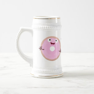 Caneca De Cerveja Cartoon de rosquinha rosa-claro e bonito