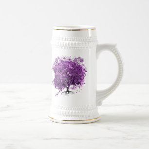 Caneca De Cerveja Casamento com folhas de folhas de coração roxo rad