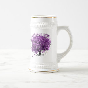 Caneca De Cerveja Casamento da Árvore de Folha de Coração Roxo Radia