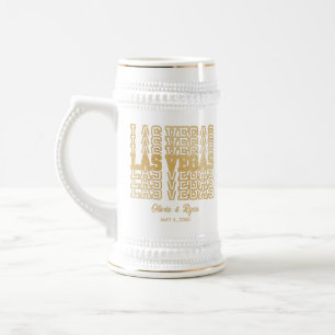 Caneca De Cerveja Casamento de Destino de Las Vegas com brilho