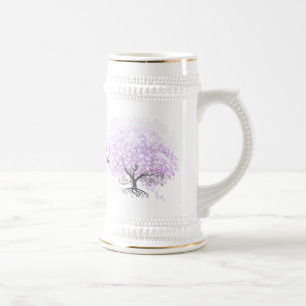 Caneca De Cerveja Casamento de Pássaros Vintage Árvore de Lavanda Fo
