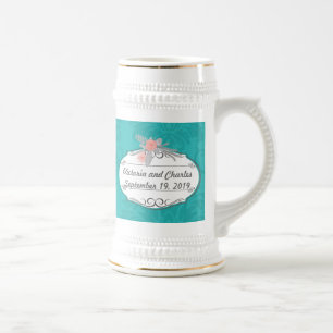 Caneca De Cerveja Casamento tema damasco de Chartreuse Turquoise Mod