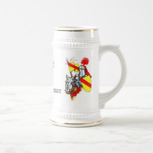 Caneca De Cerveja Cavaleiro na arte e no texto de brilho da armadura