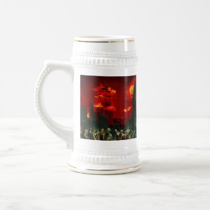Caneca De Cerveja Cena apocalíptica de Halloween da SlipperyJoe's gr