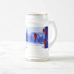 Caneca De Cerveja Cena de Neve com Cardeais Vermelhos. Presente de N