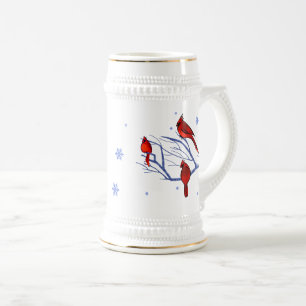 Caneca De Cerveja Cena de Neve com Cardeais Vermelhos. Presente de N