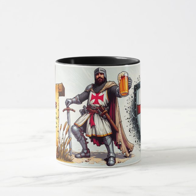 Caneca de cerveja cerâmica com design Crusader Kni (Centro)