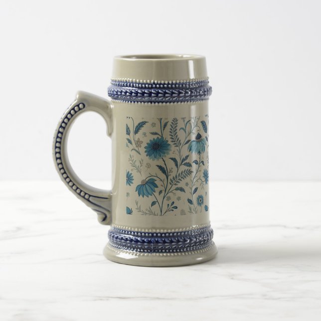 Caneca De Cerveja Chinoiserie Blue Echinacea Pattern (Esquerda)
