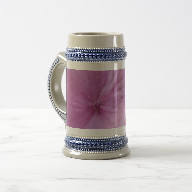 Caneca De Cerveja Cinza rosa Hydrangea Flor/Caneca de cerveja azul d (Frente Esquerda)